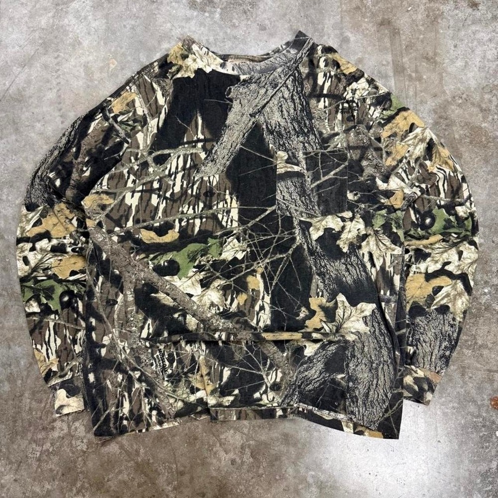 Vintage 90s Mossy Oak Single Stitch‎ Camo Long Sleeve Shirt Size L